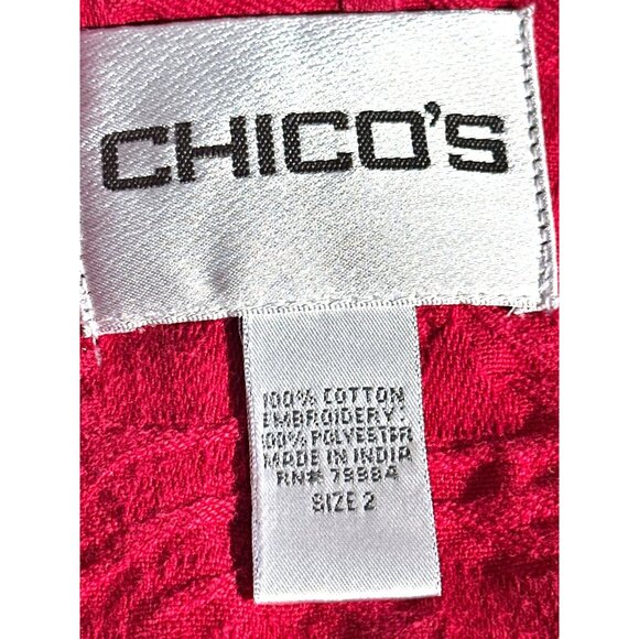 Chicos Design Red Embroidered Button Front Vest Boho Folk Art Sleeveless Jacket - Picture 6 of 9